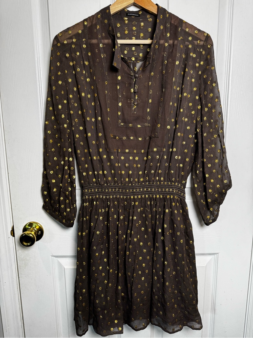 Rare Club Monaco Dana Dress Silk Metallic Dot Smocked Mini Dress Sample